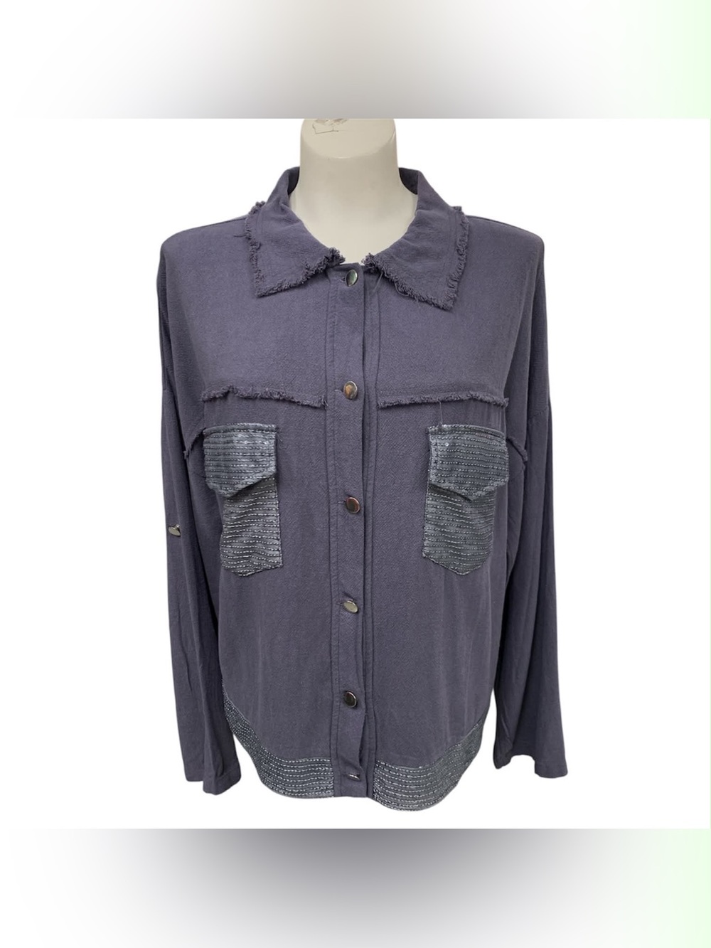 Alina Exclusive Button-Front Slate Gray Pocket Shirt Jacket - Unbranded Size S